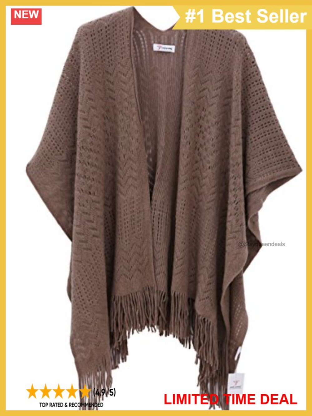 Knit Shawl Wrap Fringe Poncho Cardigan Cape Soft Acrylic One Size